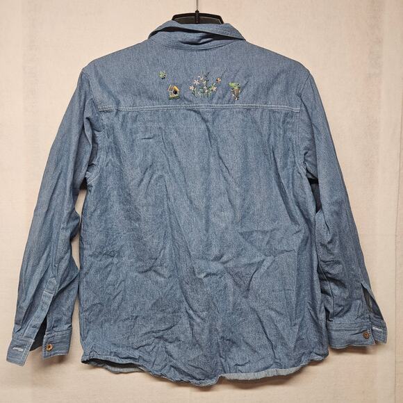 Vintage Graff Denim Long Sleeve Shirt Cat Embroidery - Picture 8 of 9